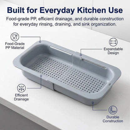 Expandable Over Sink Strainer, Adjustable Kitchen Colander, Gray