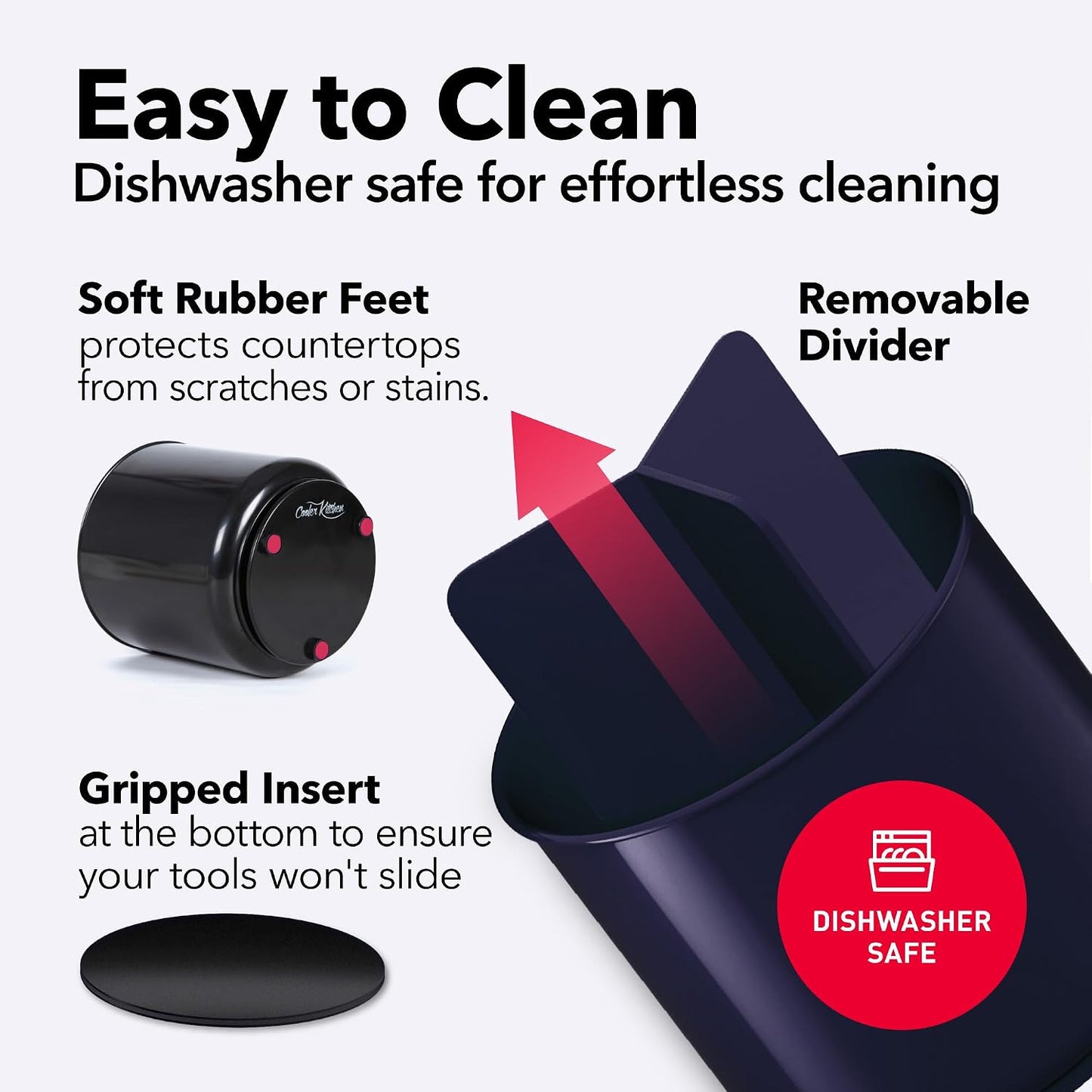 Jumbo Extra Large Sturdy Rotating Black Utensil Holder Caddy with No-Tip Weighted Base, and Gripped Insert - Rust Proof and Dishwasher Safe Kitchen Utensils Holder