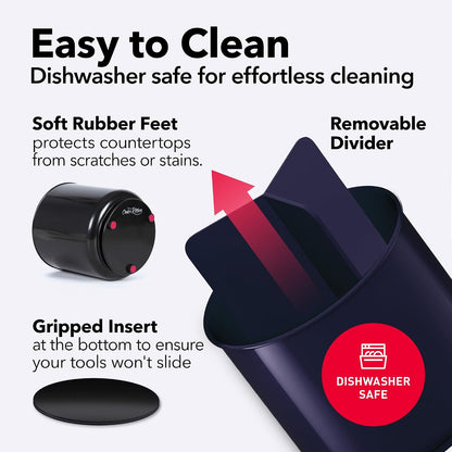Jumbo Extra Large Sturdy Rotating Black Utensil Holder Caddy with No-Tip Weighted Base, and Gripped Insert - Rust Proof and Dishwasher Safe Kitchen Utensils Holder