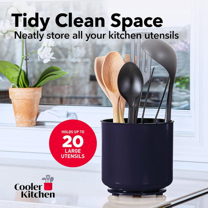 Jumbo Extra Large Sturdy Rotating Black Utensil Holder Caddy with No-Tip Weighted Base, and Gripped Insert - Rust Proof and Dishwasher Safe Kitchen Utensils Holder