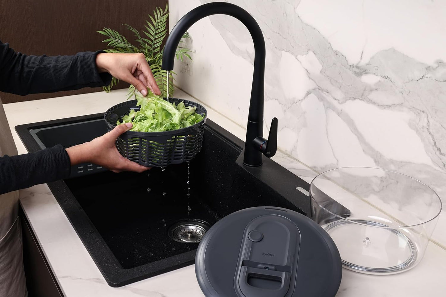 Easy Spin Salad Spinner - Fruit & Veggie Dryer - Produce Spinner & Cleaner for Salad Prep - Dishwasher-Safe Kitchen Essential - Non-Slip Bowl with Pull Handle - Stainless Easy Spin Small
