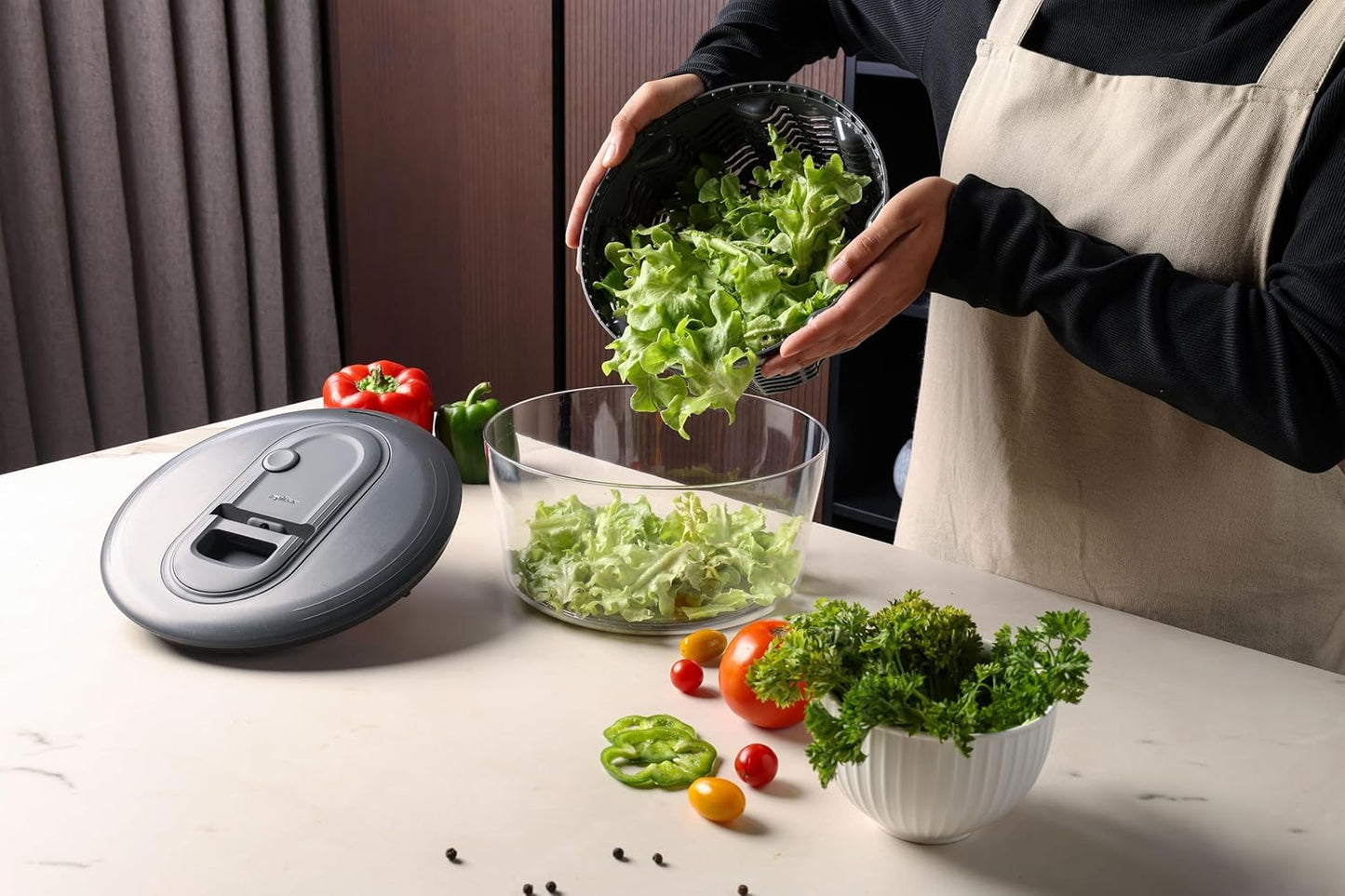 Easy Spin Salad Spinner - Fruit & Veggie Dryer - Produce Spinner & Cleaner for Salad Prep - Dishwasher-Safe Kitchen Essential - Non-Slip Bowl with Pull Handle - Stainless Easy Spin Small