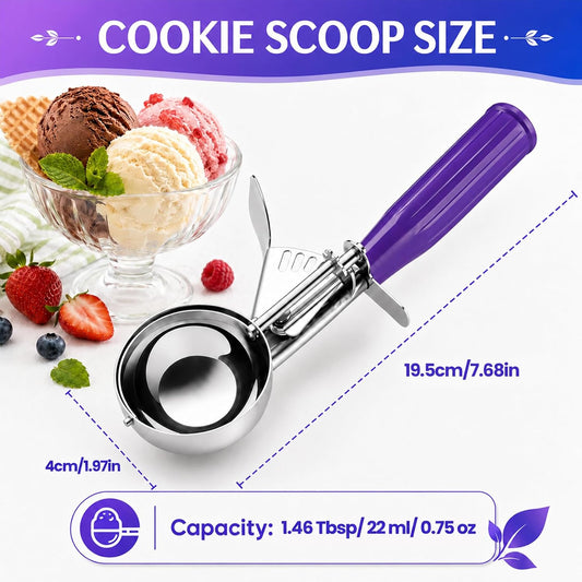 Ice Cream Scoop, Small Size Cookie Scoop with Trigger for Meatballs Melon | 18/8 stainless steel bowls, 1.46 Tbsp/22ml capacity portions for baking and meatballs, effortless release, dishwasher safe