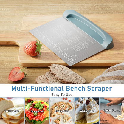 2 IN 1 Upgrade Bench Scraper, Dough Scraper, Stainless Steeel with Scale