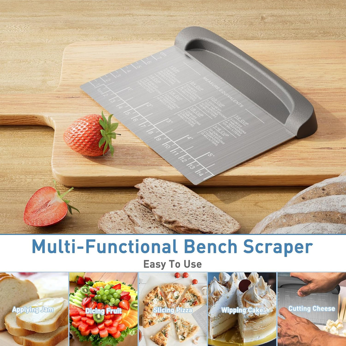 2 IN 1 Upgrade Bench Scraper, Dough Scraper, Stainless Steeel with Scale