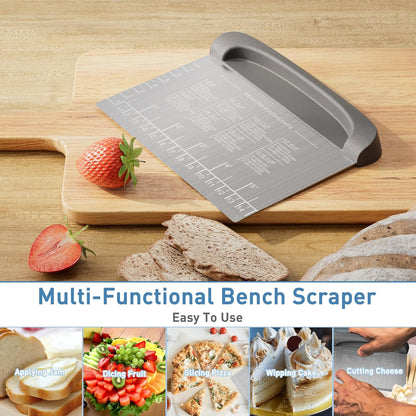 2 IN 1 Upgrade Bench Scraper, Dough Scraper, Stainless Steeel with Scale