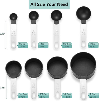 8 Pieces Measuring Cups and Spoons Set / Nesting Measuring Cups with Stainless Steel Handle / for Dry and Liquid Ingredient (Light pink)