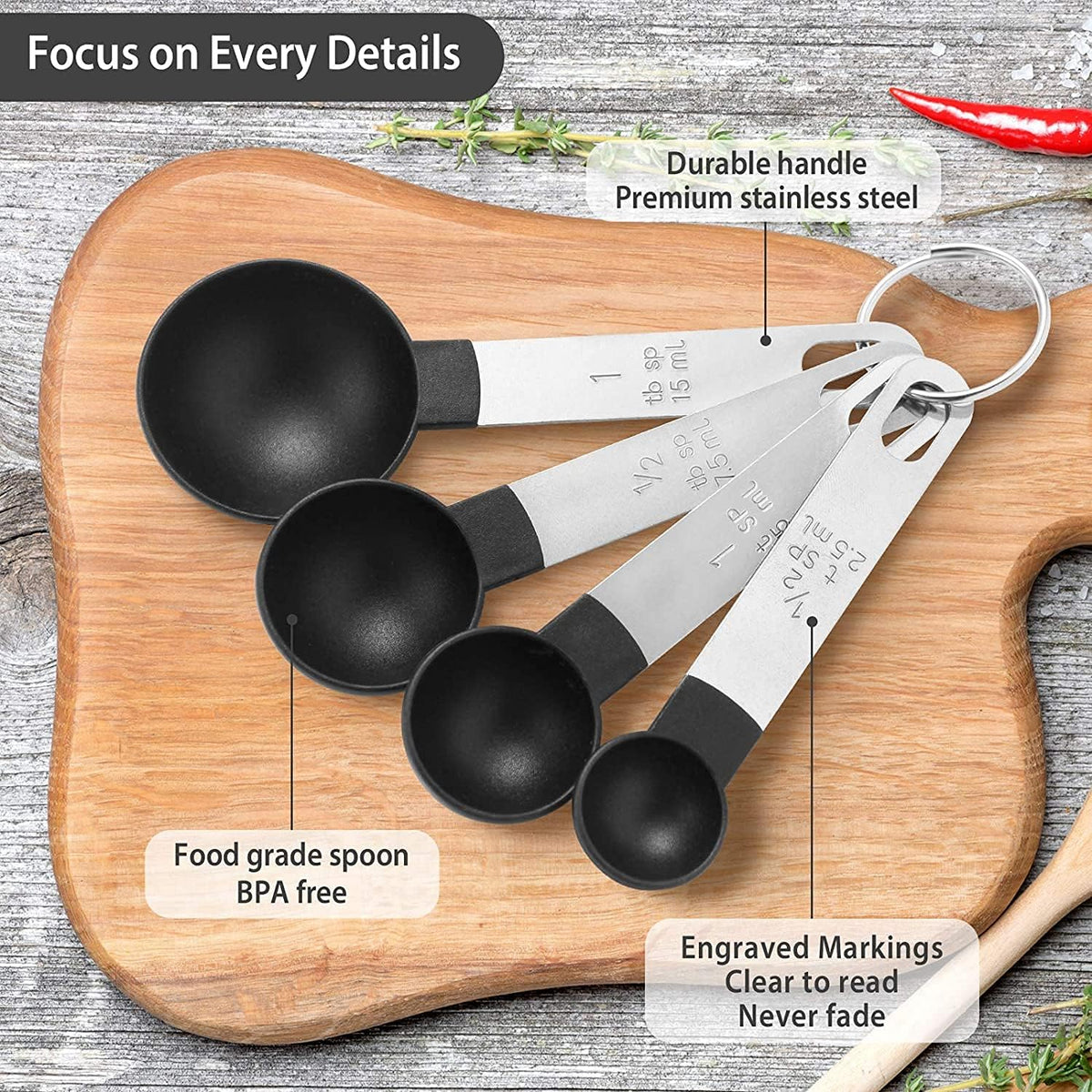 8 Pieces Measuring Cups and Spoons Set / Nesting Measuring Cups with Stainless Steel Handle / for Dry and Liquid Ingredient (Light pink)