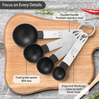 8 Pieces Measuring Cups and Spoons Set / Nesting Measuring Cups with Stainless Steel Handle / for Dry and Liquid Ingredient (Light pink)