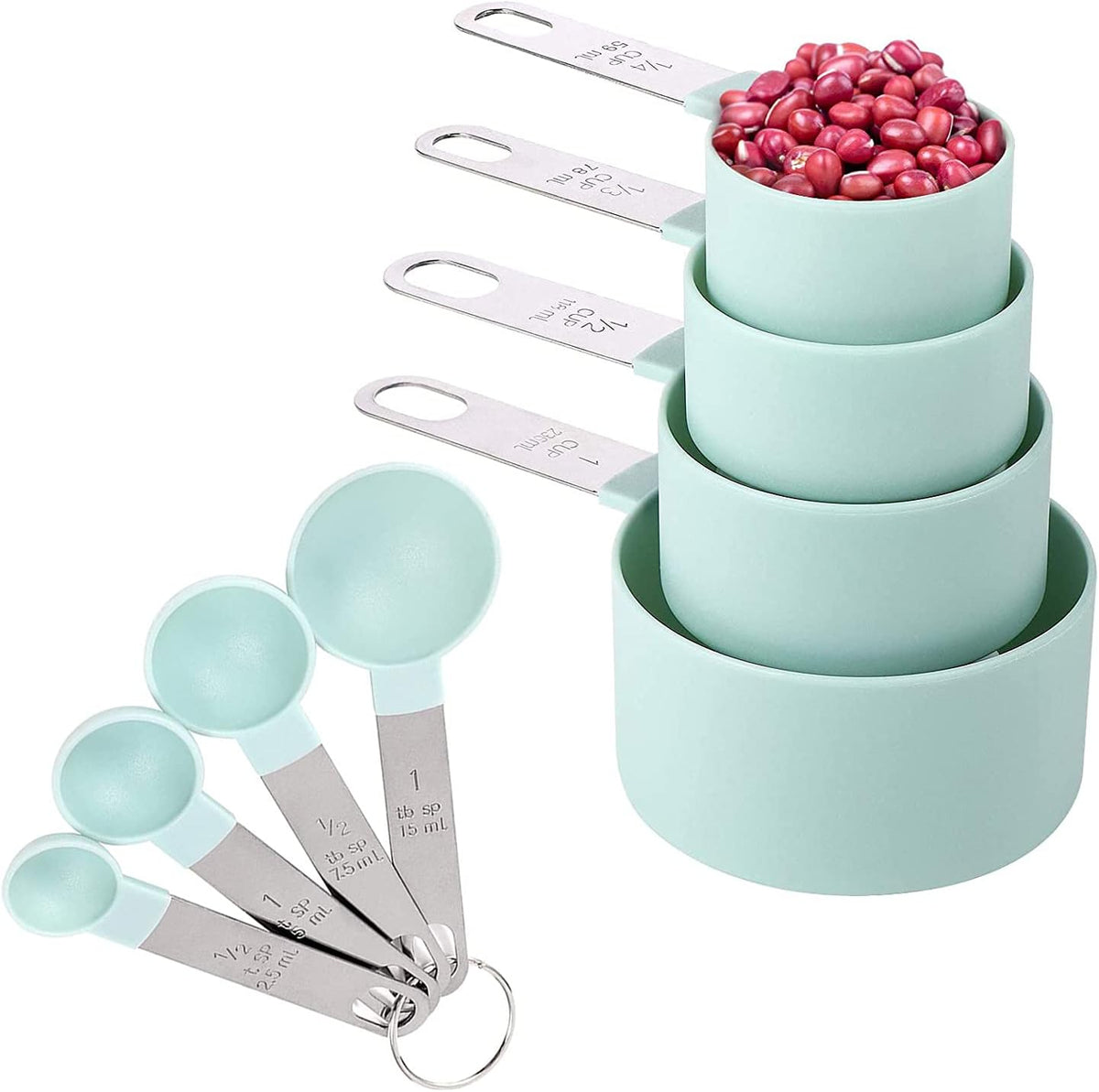 8 Pieces Measuring Cups and Spoons Set / Nesting Measuring Cups with Stainless Steel Handle / for Dry and Liquid Ingredient (Light pink)