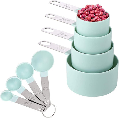 8 Pieces Measuring Cups and Spoons Set / Nesting Measuring Cups with Stainless Steel Handle / for Dry and Liquid Ingredient (Light pink)