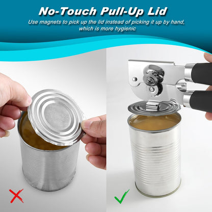 Can Opener Manual, Heavy Duty Handheld Can Opener for Seniors, Sharp Blade Manual Can Openers Smooth Edge, Versatile Hand Can Openers Lid Remover for Kitchen Cans Bottles Lids (2Pack, Black)