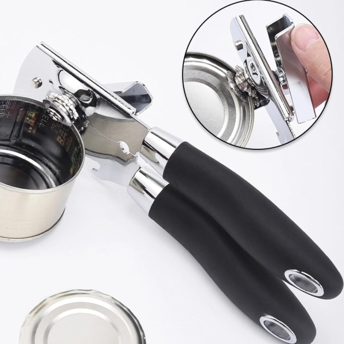 Can Opener Manual, Heavy Duty Handheld Can Opener for Seniors, Sharp Blade Manual Can Openers Smooth Edge, Versatile Hand Can Openers Lid Remover for Kitchen Cans Bottles Lids (2Pack, Black)