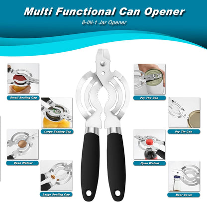 Can Opener Manual, Heavy Duty Handheld Can Opener for Seniors, Sharp Blade Manual Can Openers Smooth Edge, Versatile Hand Can Openers Lid Remover for Kitchen Cans Bottles Lids (2Pack, Black)