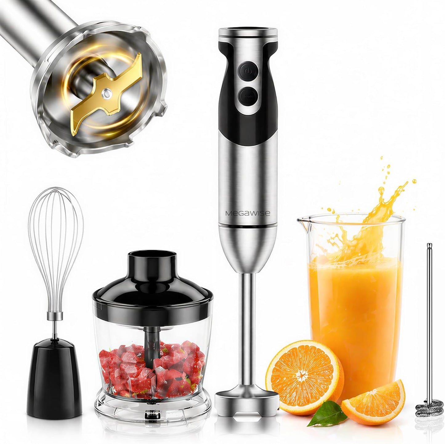 5-in-1 Immersion Hand Blender Set with Variable Speed, 400W, Stainless Steel - Includes Chopper, Whisk, Milk Frother, and Beaker - Ideal for Soups, Smoothies, Baby Food & More (RED)