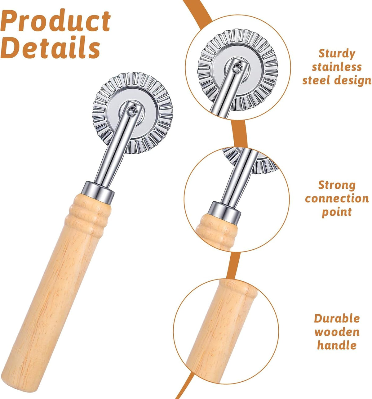 2PCS Ravioli Cutter Wheel, Pastry Cutter Wheel Stainless Steel Pasta Cutters Wheels with Ergonomic Handle Pizza Cutters Wheels for Pasta, Pastry, Dumpling, Noodles for Home and Kitchen - 1.5" Diameter