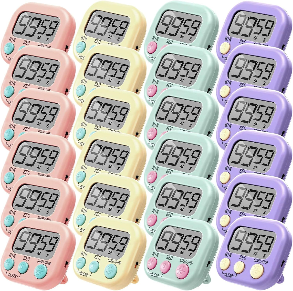24 Pcs Digital Kitchen Timer Magnetic Timer Bulk On/Off Switch Minute Second Count up Countdown Loud Alarm for Exercise Cook Baking (Blue,Green)