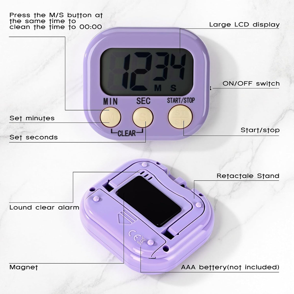 24 Pcs Digital Kitchen Timer Magnetic Timer Bulk On/Off Switch Minute Second Count up Countdown Loud Alarm for Exercise Cook Baking (Blue,Green)