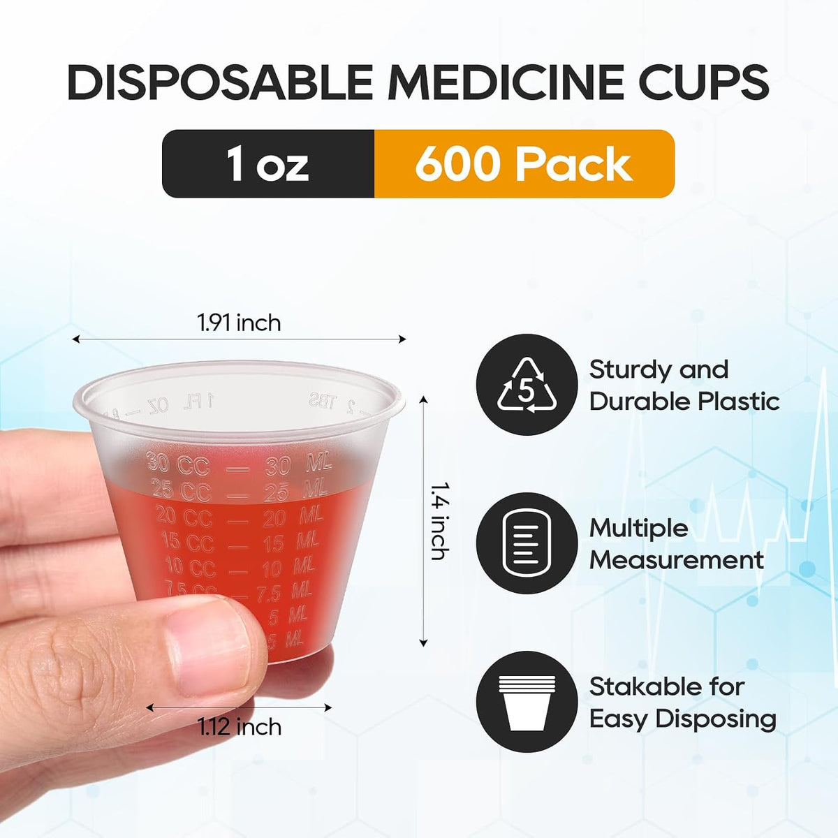 Disposable Medicine Cups (1 oz) 1200 Pack,Small Plastic Measuring Cups for Medical Purposes, or Mixing and Measuring Resin, Epoxy, DIY Arts, Paint