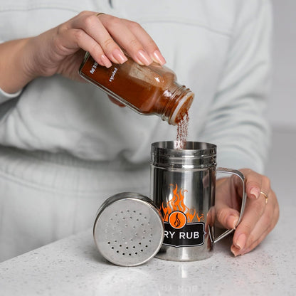 Stainless Steel Dry Rub Shaker With Lid, 13oz Seasoning Dispenser