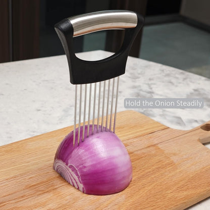 【2 PCS】Easy Onion Holder for Slicing Onion Slicer Holder Large Onions Cutter Vegetable Chopper Kitchen Neat Slicing for Avocado Egg Meat Tenderizer Sharp Prong Tomato Slicer Lemon Holder Food Slicers