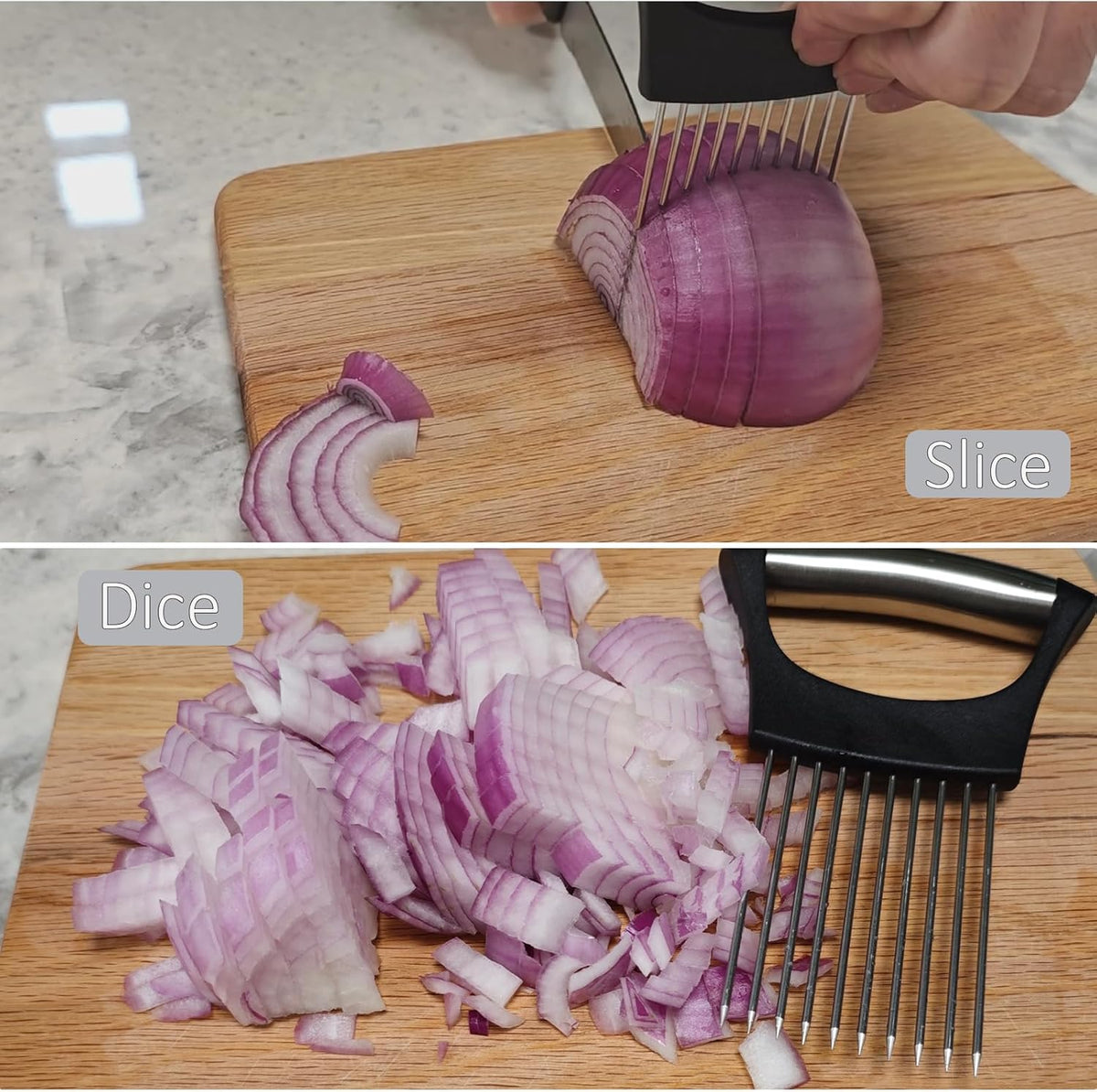 【2 PCS】Easy Onion Holder for Slicing Onion Slicer Holder Large Onions Cutter Vegetable Chopper Kitchen Neat Slicing for Avocado Egg Meat Tenderizer Sharp Prong Tomato Slicer Lemon Holder Food Slicers