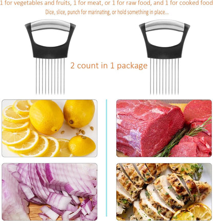 【2 PCS】Easy Onion Holder for Slicing Onion Slicer Holder Large Onions Cutter Vegetable Chopper Kitchen Neat Slicing for Avocado Egg Meat Tenderizer Sharp Prong Tomato Slicer Lemon Holder Food Slicers