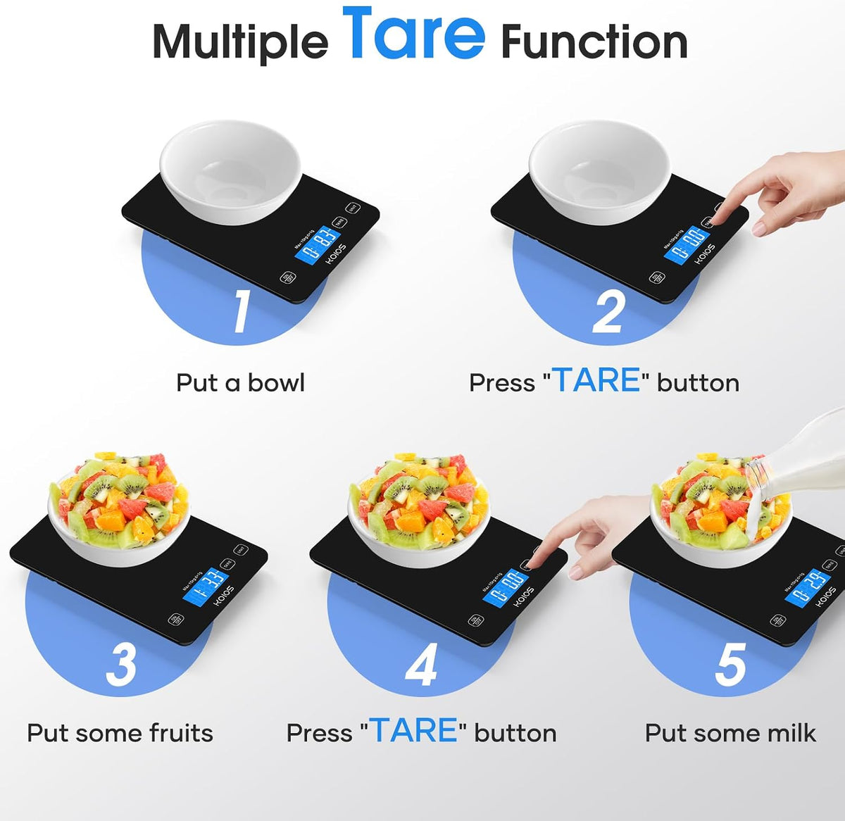 Food Scale, 33lb/15Kg Digital Kitchen Scale for Food Ounces and Grams Cooking Baking, 1g/0.1oz Precise Graduation, Waterproof Tempered Glass, USB Rechargeable, 6 Weight Units, Tare Function