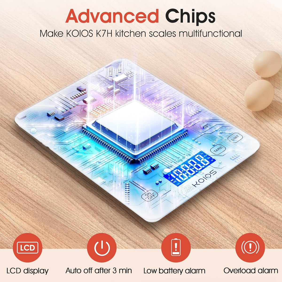 Food Scale, 33lb/15Kg Digital Kitchen Scale for Food Ounces and Grams Cooking Baking, 1g/0.1oz Precise Graduation, Waterproof Tempered Glass, USB Rechargeable, 6 Weight Units, Tare Function