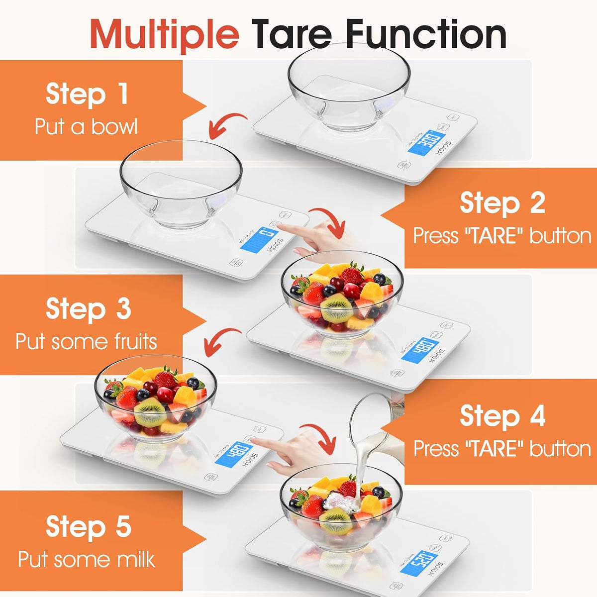 Food Scale, 33lb/15Kg Digital Kitchen Scale for Food Ounces and Grams Cooking Baking, 1g/0.1oz Precise Graduation, Waterproof Tempered Glass, USB Rechargeable, 6 Weight Units, Tare Function