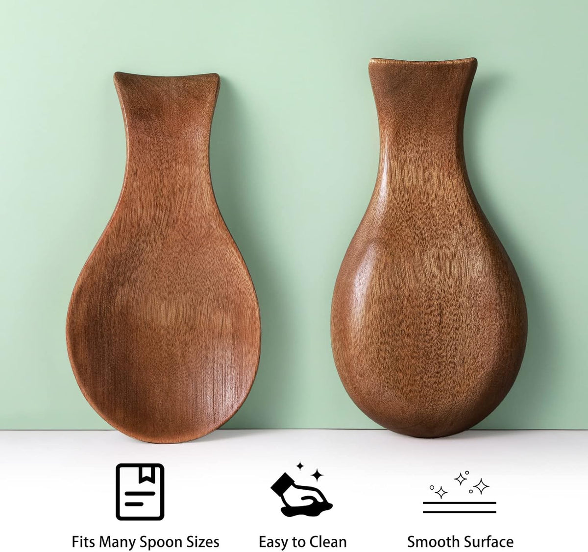 Acacia Wood Spoon Rest for Stove Top Bamboo Holder for Spatula Rest for Kitchen, Counter Spoon Holder for Countertop, Modern and Rustic for Farmhouse as Dining Table Decoration(Brown)
