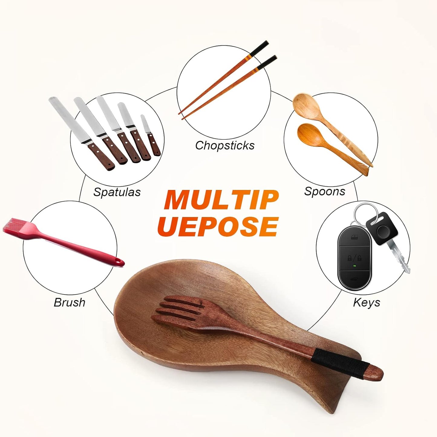 Acacia Wood Spoon Rest for Stove Top Bamboo Holder for Spatula Rest for Kitchen, Counter Spoon Holder for Countertop, Modern and Rustic for Farmhouse as Dining Table Decoration(Brown)