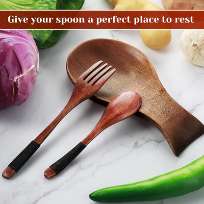 Acacia Wood Spoon Rest for Stove Top Bamboo Holder for Spatula Rest for Kitchen, Counter Spoon Holder for Countertop, Modern and Rustic for Farmhouse as Dining Table Decoration(Brown)