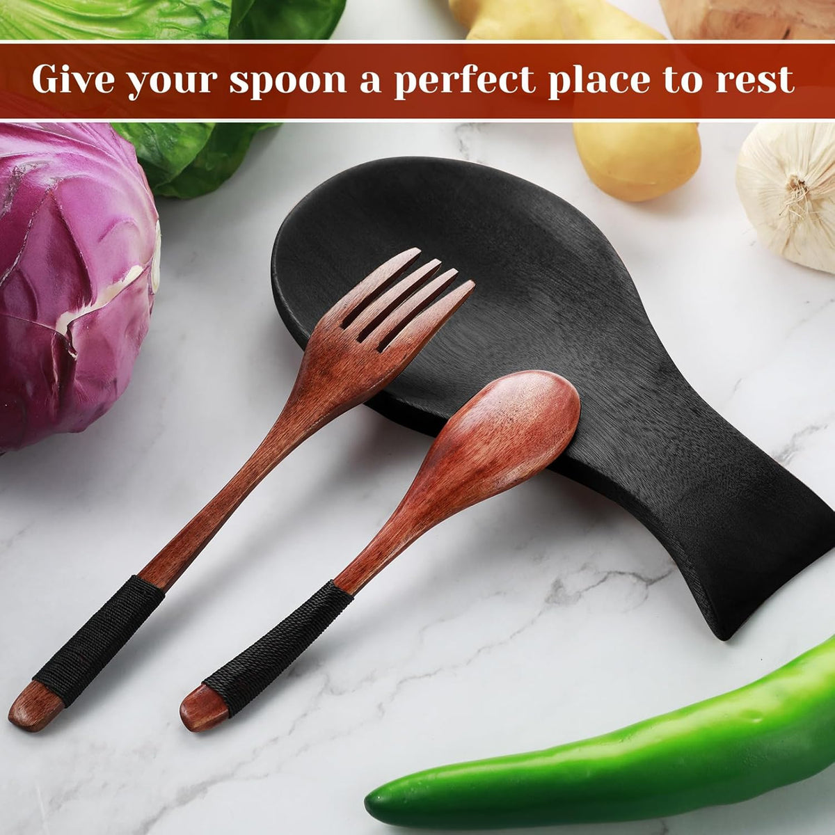 Acacia Wood Spoon Rest for Stove Top Bamboo Holder for Spatula Rest for Kitchen, Counter Spoon Holder for Countertop, Modern and Rustic for Farmhouse as Dining Table Decoration(Brown)