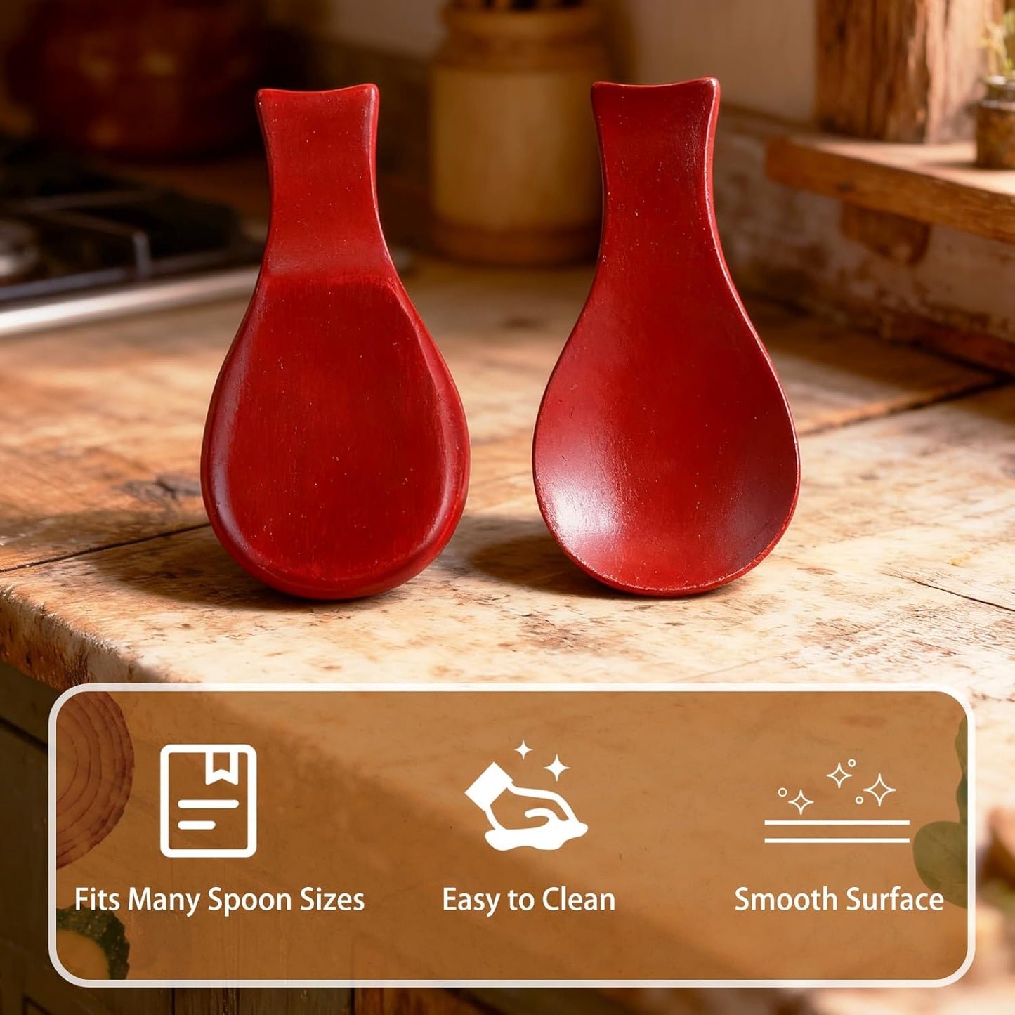 Acacia Wood Spoon Rest for Stove Top Bamboo Holder for Spatula Rest for Kitchen, Counter Spoon Holder for Countertop, Modern and Rustic for Farmhouse as Dining Table Decoration(Brown)