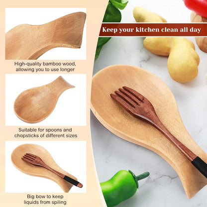 Acacia Wood Spoon Rest for Stove Top Bamboo Holder for Spatula Rest for Kitchen, Counter Spoon Holder for Countertop, Modern and Rustic for Farmhouse as Dining Table Decoration(Brown)