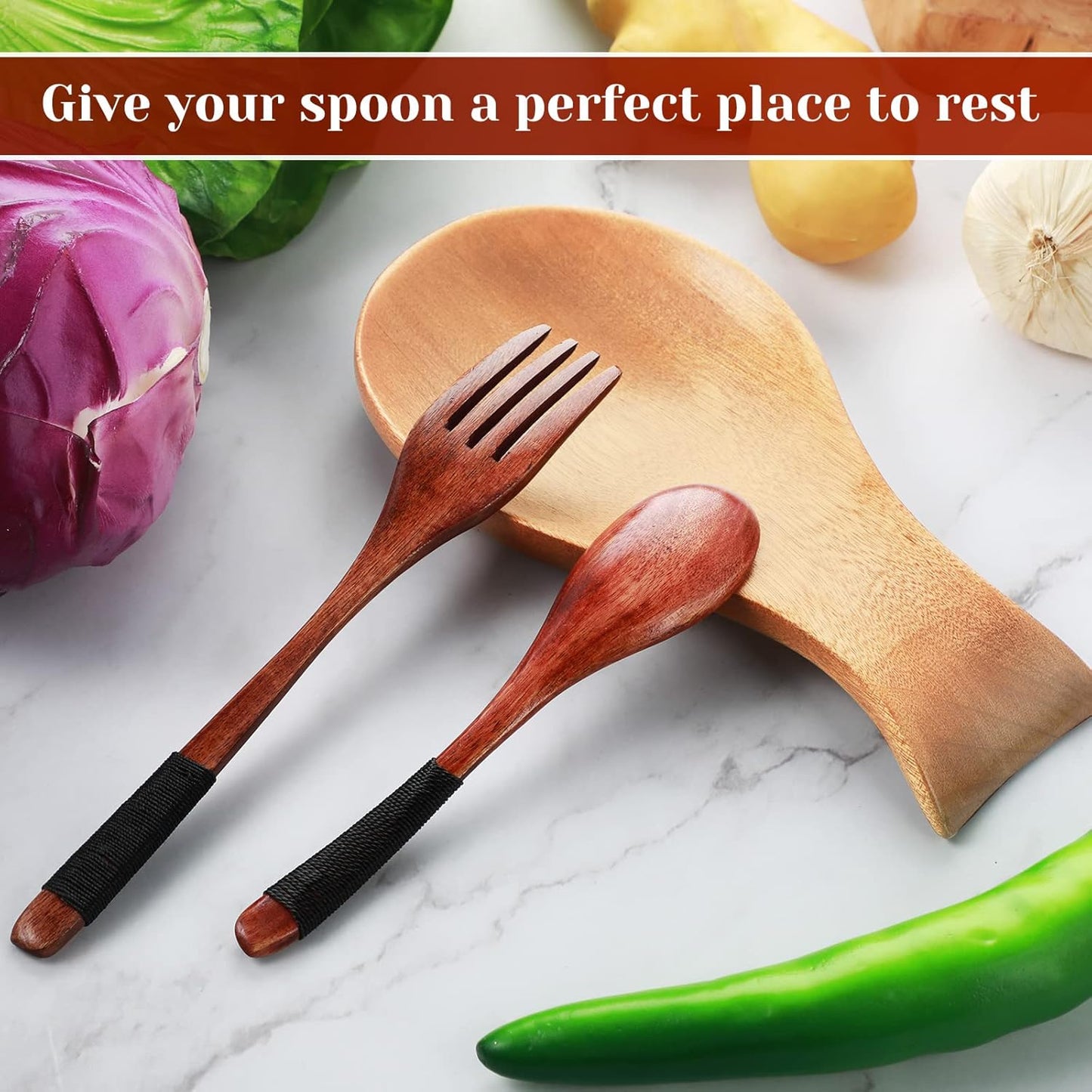 Acacia Wood Spoon Rest for Stove Top Bamboo Holder for Spatula Rest for Kitchen, Counter Spoon Holder for Countertop, Modern and Rustic for Farmhouse as Dining Table Decoration(Brown)