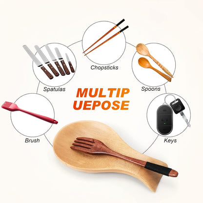 Acacia Wood Spoon Rest for Stove Top Bamboo Holder for Spatula Rest for Kitchen, Counter Spoon Holder for Countertop, Modern and Rustic for Farmhouse as Dining Table Decoration(Brown)