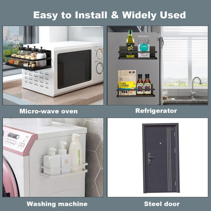 2 Pack Magnetic Spice Rack, Easy to Install on The Side of Refrigerator/Space Saving Kitchen Organization Shelf Organizer for Cabinet