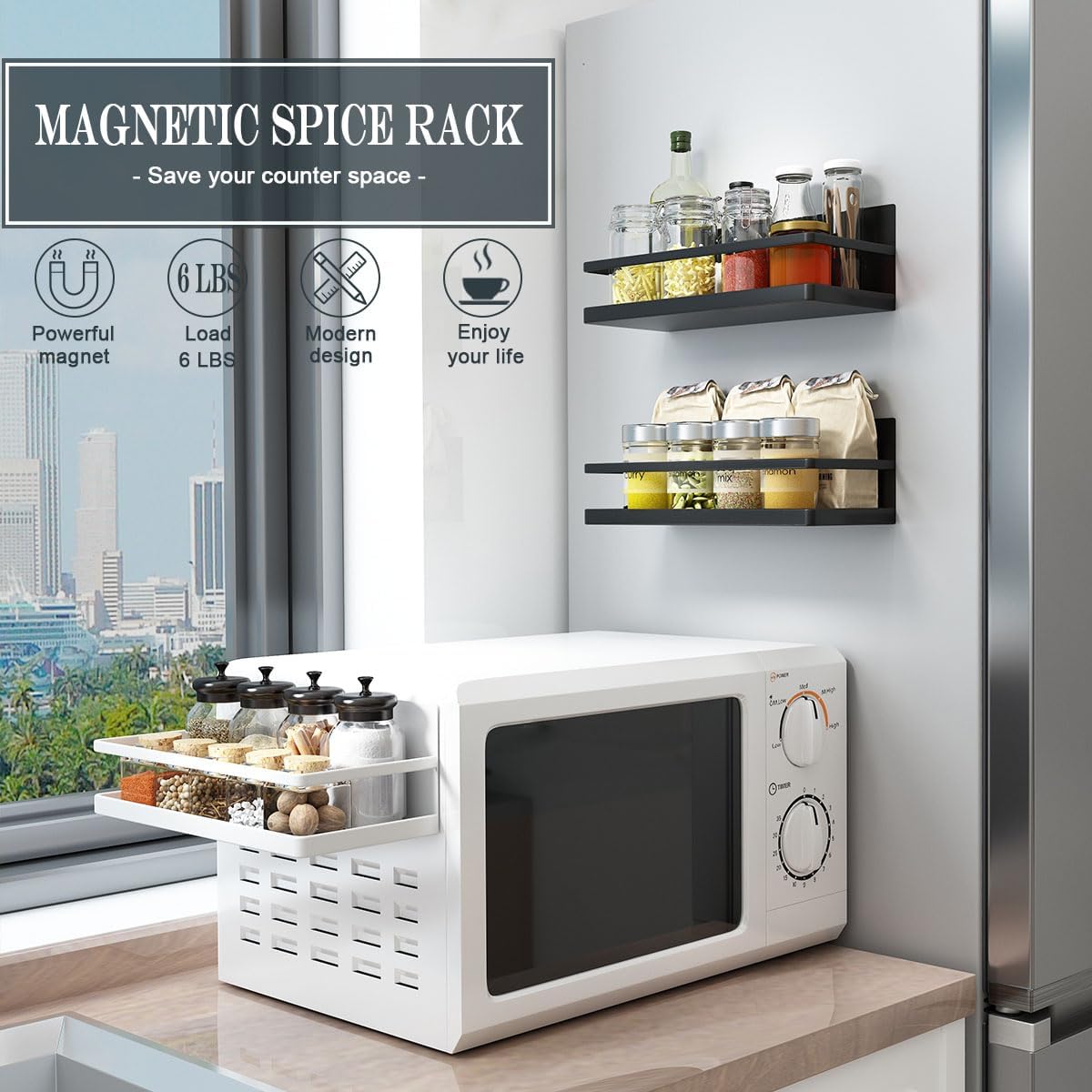 2 Pack Magnetic Spice Rack, Easy to Install on The Side of Refrigerator/Space Saving Kitchen Organization Shelf Organizer for Cabinet