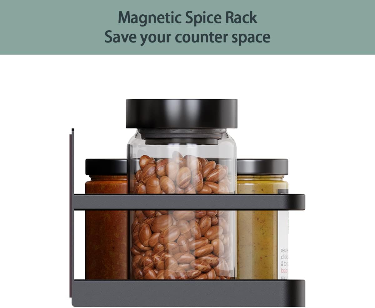 2 Pack Magnetic Spice Rack, Easy to Install on The Side of Refrigerator/Space Saving Kitchen Organization Shelf Organizer for Cabinet