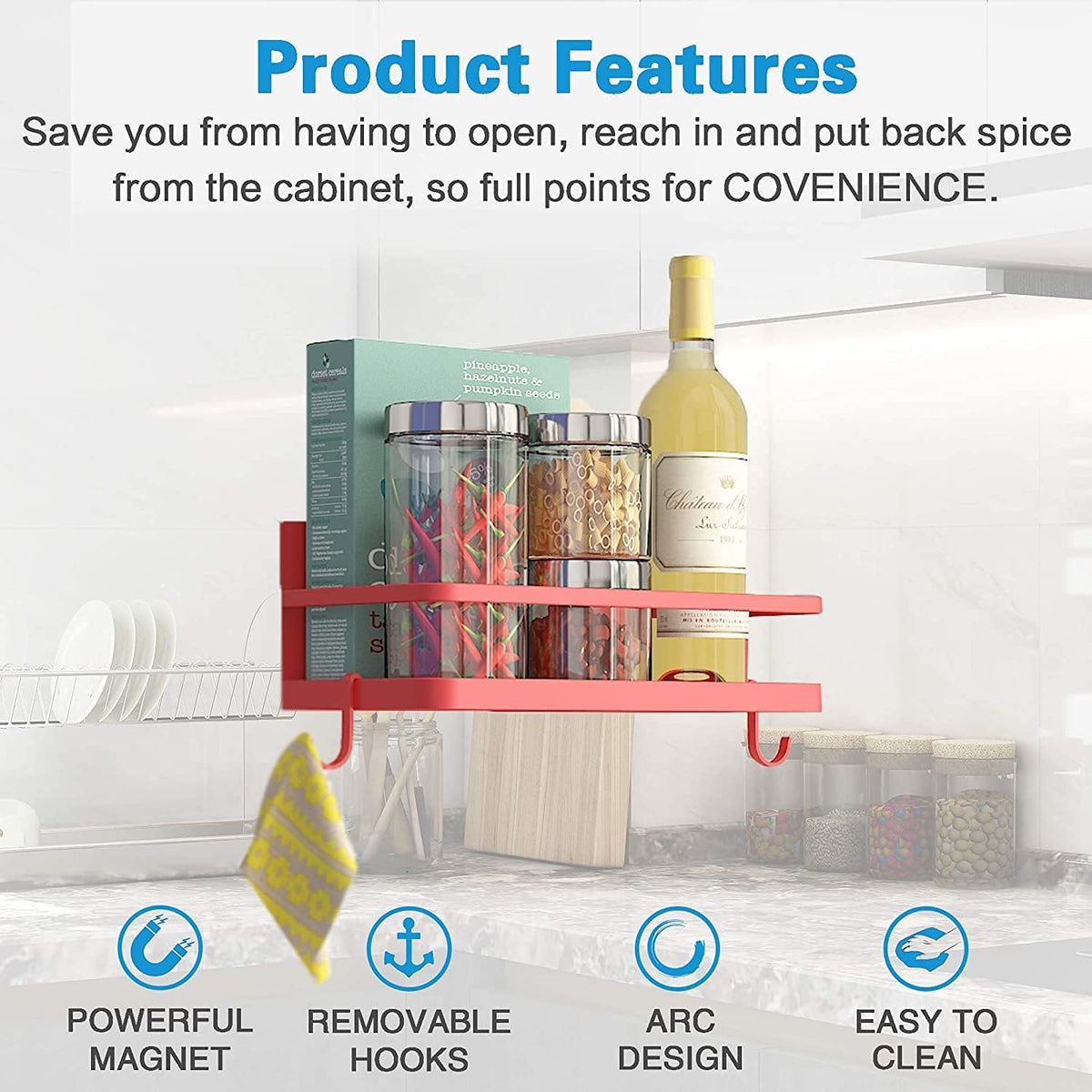 2 Pack Magnetic Spice Rack, Easy to Install on The Side of Refrigerator/Space Saving Kitchen Organization Shelf Organizer for Cabinet