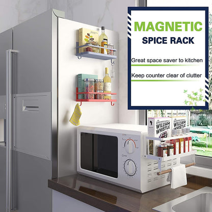 2 Pack Magnetic Spice Rack, Easy to Install on The Side of Refrigerator/Space Saving Kitchen Organization Shelf Organizer for Cabinet