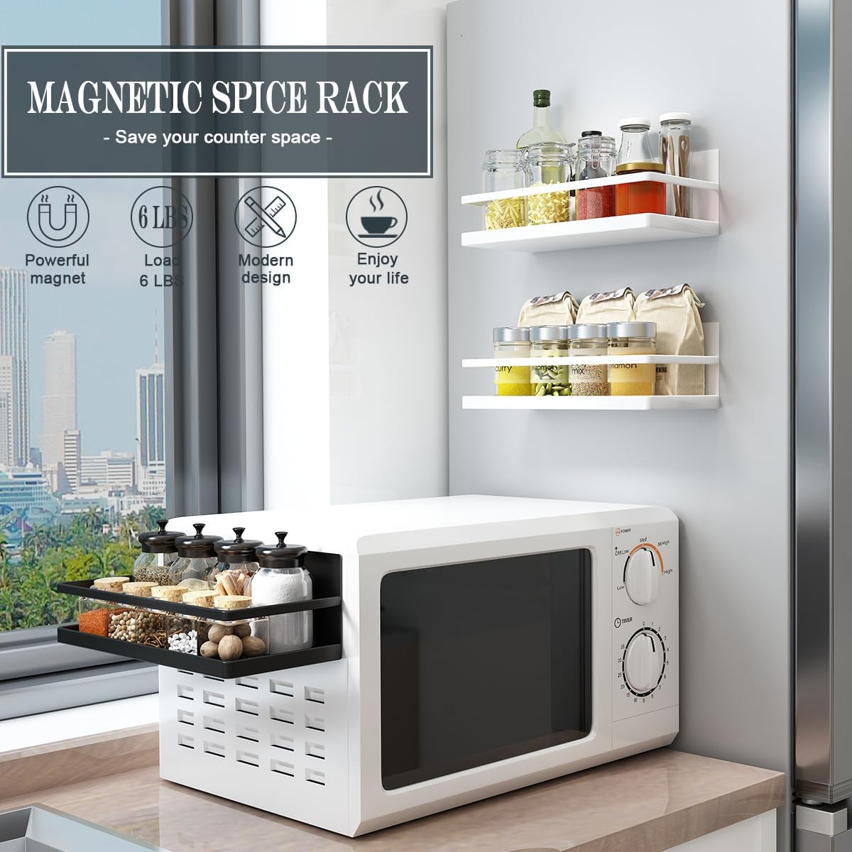 2 Pack Magnetic Spice Rack, Easy to Install on The Side of Refrigerator/Space Saving Kitchen Organization Shelf Organizer for Cabinet