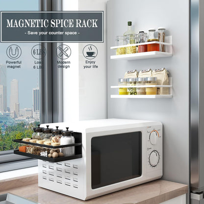 2 Pack Magnetic Spice Rack, Easy to Install on The Side of Refrigerator/Space Saving Kitchen Organization Shelf Organizer for Cabinet