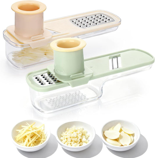 Garlic Mandolines Slicer Super Thin, 3 in 1 Multifunctional Garlics Grinder with Shredder Grinder Slicer, Portable Garlic Chopper, Kitchen Gadgets - 2PCS