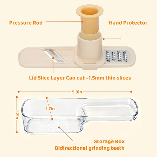 Garlic Mandolines Slicer Super Thin, 3 in 1 Multifunctional Garlics Grinder with Shredder Grinder Slicer, Portable Garlic Chopper, Kitchen Gadgets - 2PCS