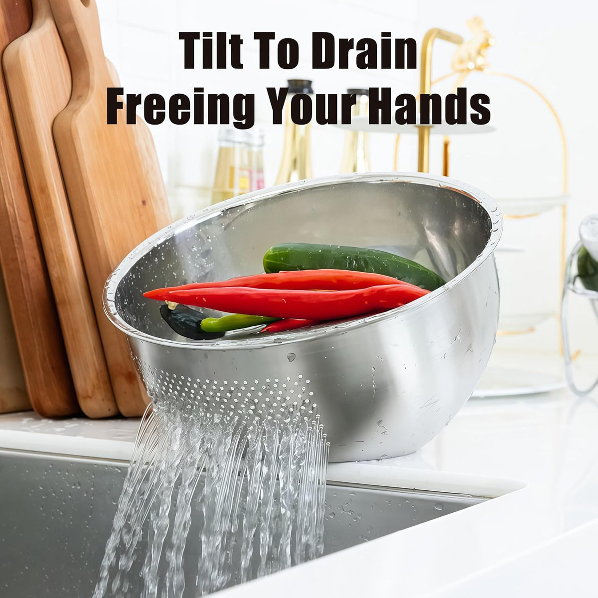 Rice Washer Strainer Bowl, Stainless Steel Quinoa Washing Bowl | Side Drainers Colander for Cleaning Rinsing Fruits, Vegetables, and Beans - Versatile Kitchen Tool