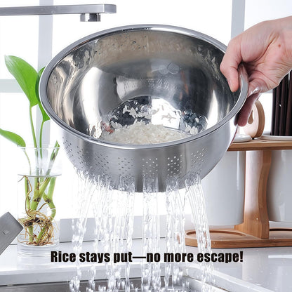 Rice Washer Strainer Bowl, Stainless Steel Quinoa Washing Bowl | Side Drainers Colander for Cleaning Rinsing Fruits, Vegetables, and Beans - Versatile Kitchen Tool