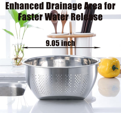 Rice Washer Strainer Bowl, Stainless Steel Quinoa Washing Bowl | Side Drainers Colander for Cleaning Rinsing Fruits, Vegetables, and Beans - Versatile Kitchen Tool